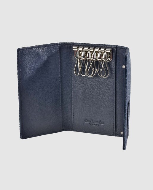 Llavero de hombre Guy Laroche de piel grabada en azul marino