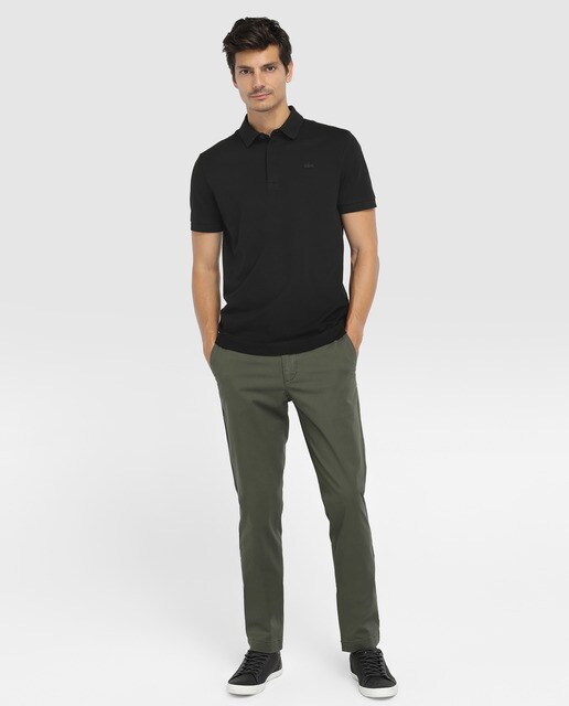 Polo piqué de hombre Lacoste negro de manga corta