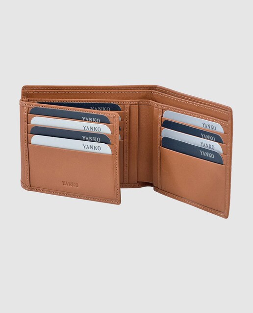 Cartera grande de hombre Yanko de piel en camel tipo americano