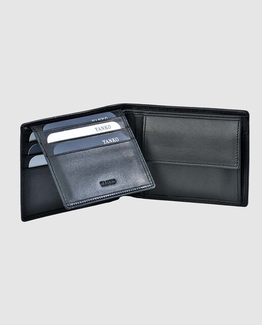 Cartera de hombre Yanko de piel en negro con perforados