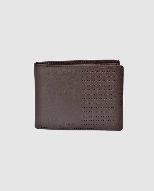 Cartera de hombre Yanko de piel en marrón oscuro con perforados