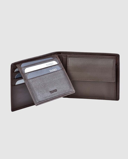 Cartera de hombre Yanko de piel en marrón oscuro con perforados