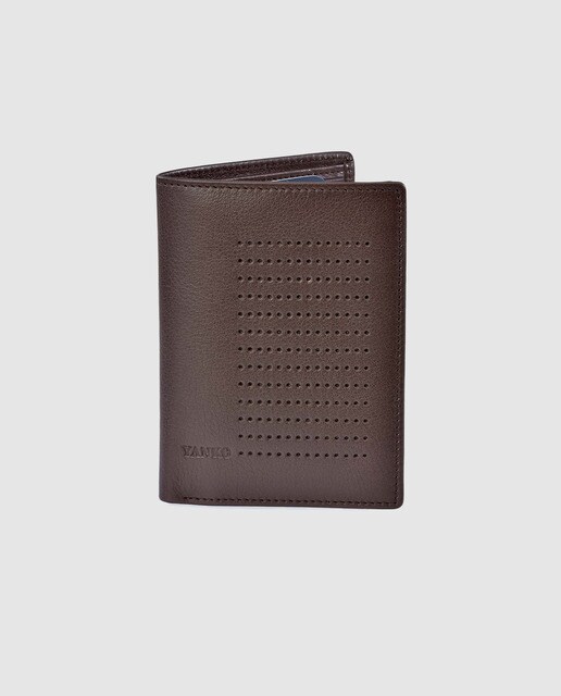Cartera vertical grande de hombre Yanko de piel lisa en marrón oscuro