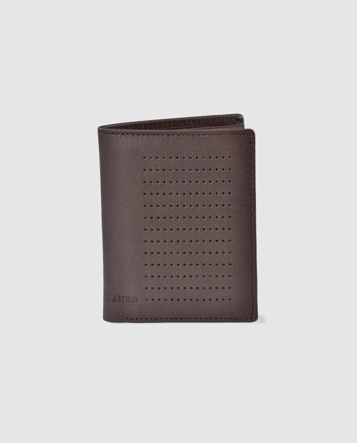 Cartera vertical pequeña de hombre Yanko de piel lisa en marrón oscuro