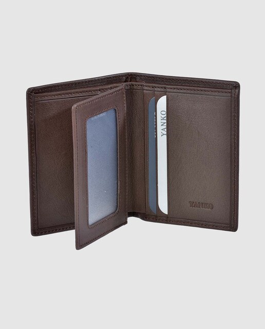 Cartera vertical pequeña de hombre Yanko de piel lisa en marrón oscuro