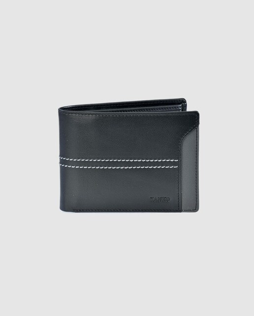 Cartera tipo americano de hombre Yanko de piel en negro con pespuntes a contraste