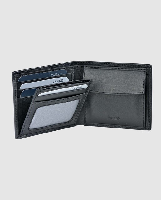 Cartera tipo americano de hombre Yanko de piel en negro con grabado de la marca