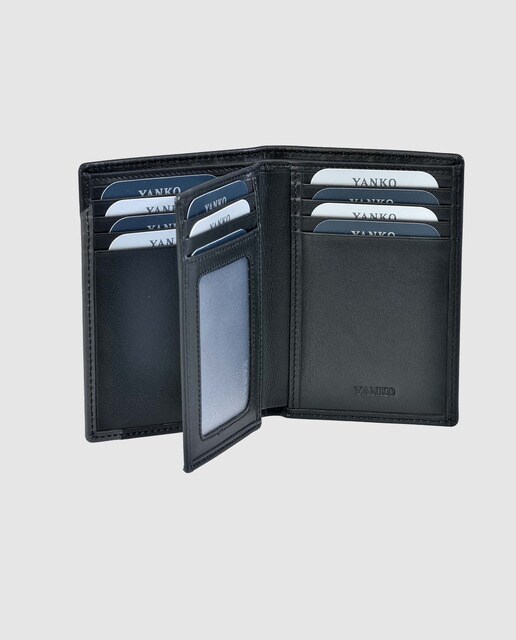 Cartera vertical de hombre Yanko de piel en negro con diez tarjeteros