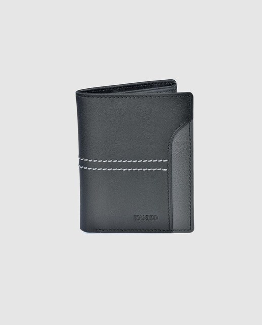 Cartera vertical de hombre Yanko de piel en negro con seis tarjeteros