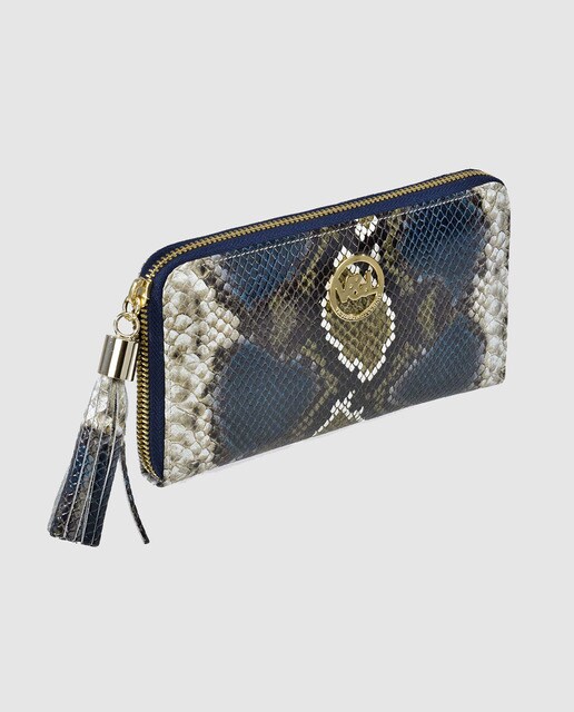 Cartera de mujer Victorio & Lucchino de piel grabada azul