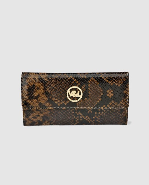 Cartera grande de mujer Victorio & Lucchino de piel marrón con solapa
