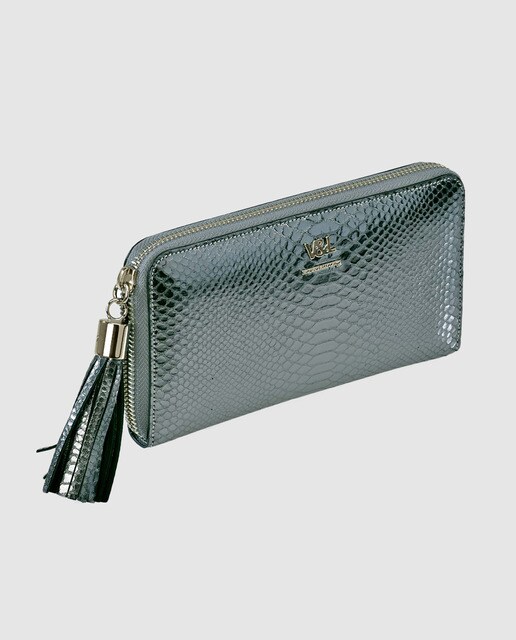 Cartera de mujer Victorio & Lucchino de piel grabada en gris