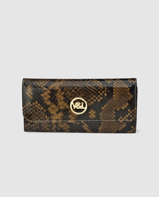 Cartera de mujer Victorio & Lucchino de piel grabada en marrón