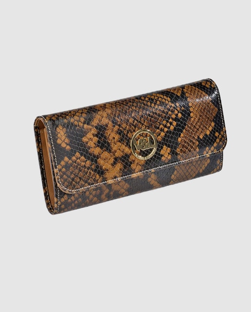 Cartera de mujer Victorio & Lucchino de piel grabada en marrón