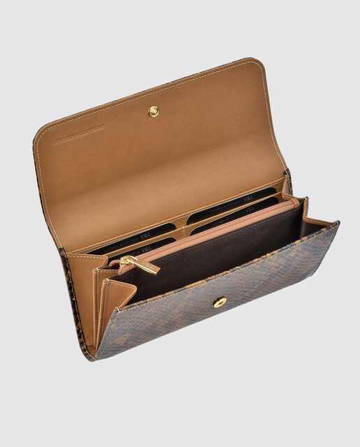 Cartera de mujer Victorio & Lucchino de piel grabada en marrón