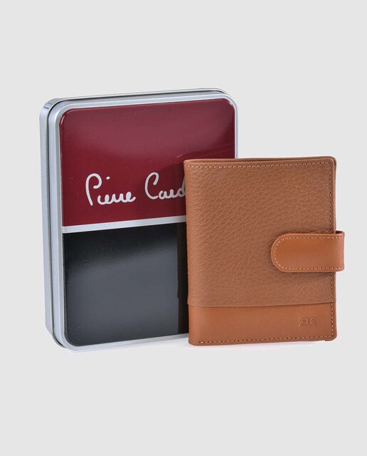 Cartera de hombre Pierre Cardin de piel en camel con broche