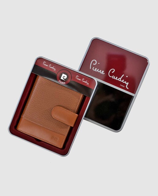 Cartera de hombre Pierre Cardin de piel en camel con broche