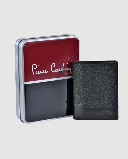 Cartera pequeña vertical de hombre Pierre Cardin de piel en negro