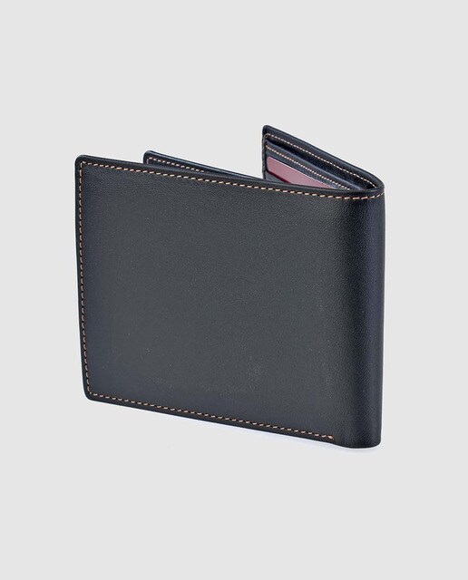 Cartera de hombre Pierre Cardin de piel en negro con pespuntes a contraste