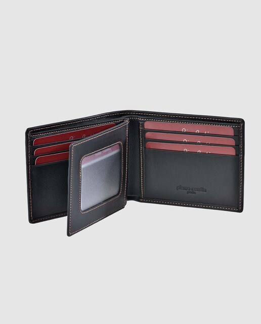 Cartera de hombre Pierre Cardin de piel en negro con pespuntes a contraste
