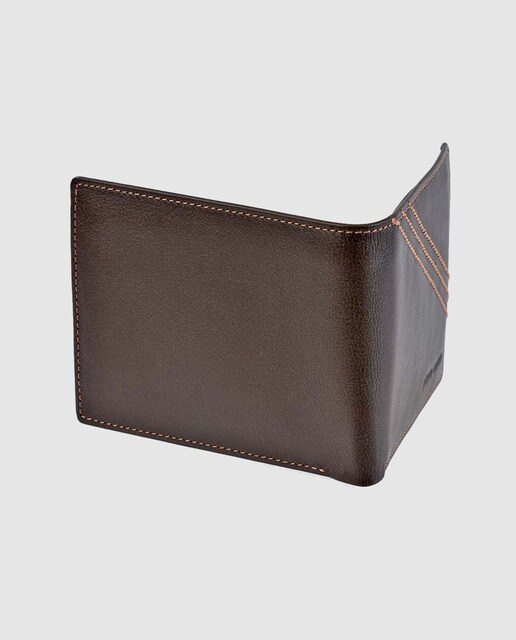 Cartera de hombre Pierre Cardin de piel en marrón con pespuntes a contraste