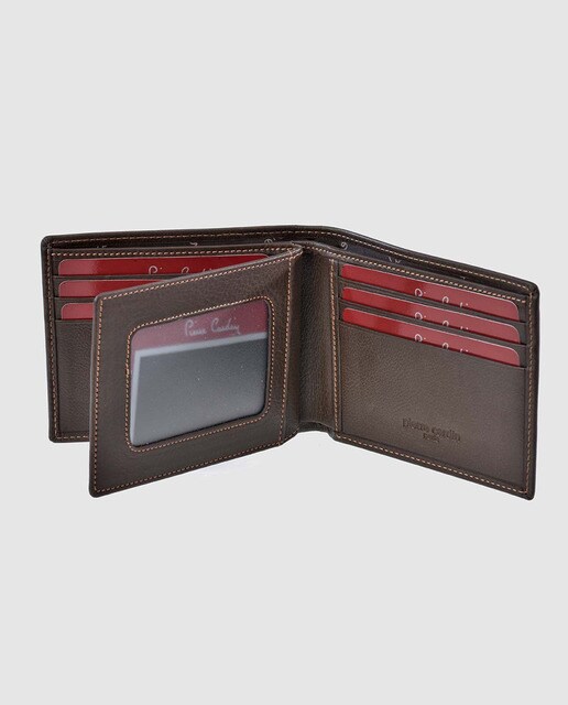 Cartera de hombre Pierre Cardin de piel en marrón con pespuntes a contraste