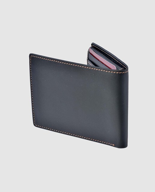 Cartera pequeña de hombre Pierre Cardin de piel en negro con pespuntes