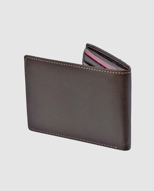 Cartera pequeña de hombre Pierre Cardin de piel en marrón con pespuntes
