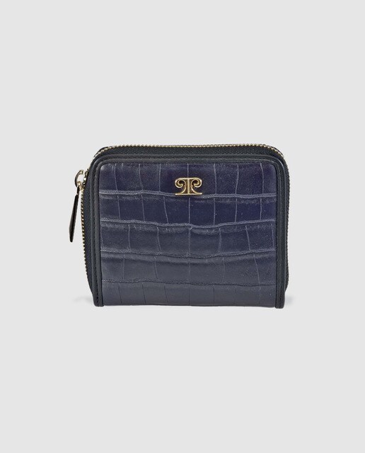 Monedero de mujer Pierre Cardin en azul marino con grabado piel coco