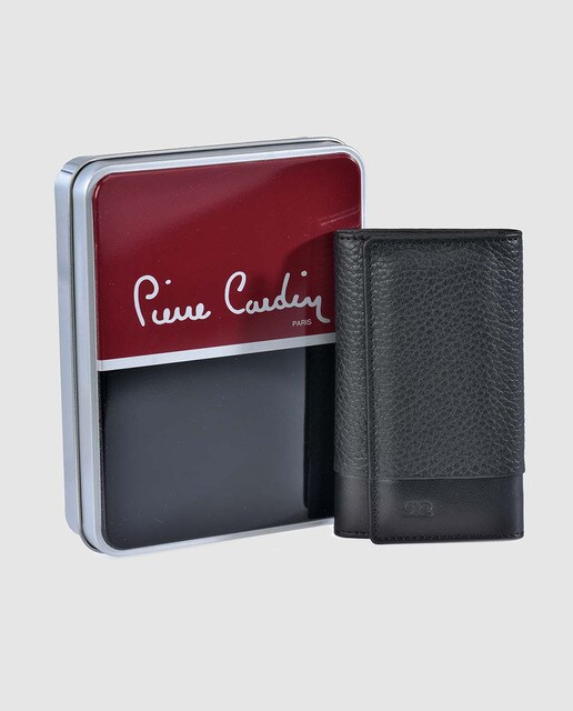 Llavero de hombre Pierre Cardin de piel en negro