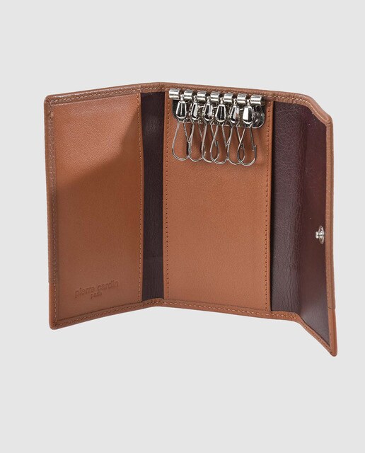 Llavero de hombre Pierre Cardin de piel en camel