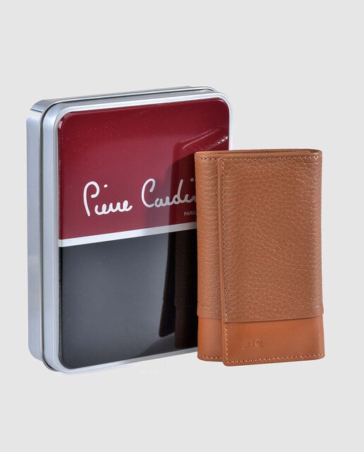 Llavero de hombre Pierre Cardin de piel en camel