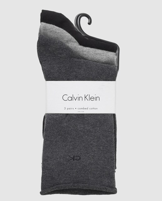 Pack de tres pares de calcetines de mujer Calvin Klein con caña enrollada