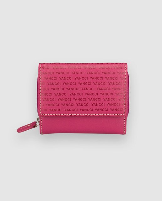 Cartera pequeña de mujer Yancci de piel vacuna en fucsia
