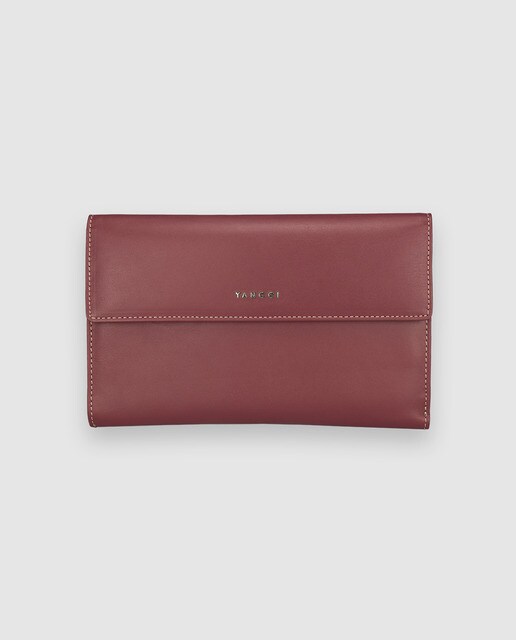 Cartera grande de mujer Yancci de piel vacuna en burdeos