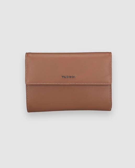 Cartera de mujer Yancci de piel vacuna en marrón con tarjeteros interiores