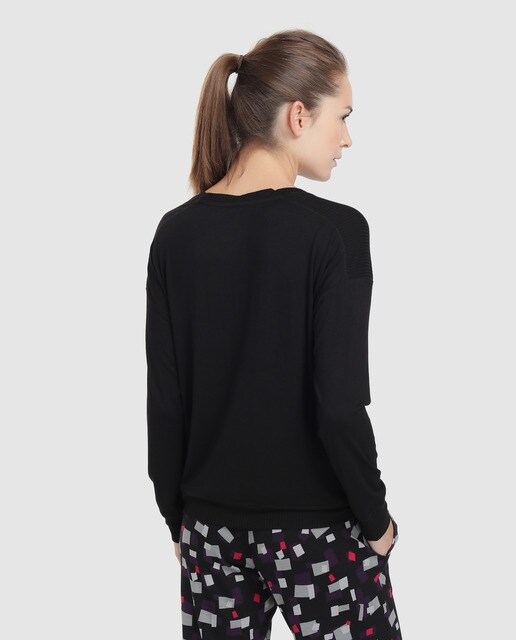 Camiseta de pijama de mujer Dkny negro con manga larga