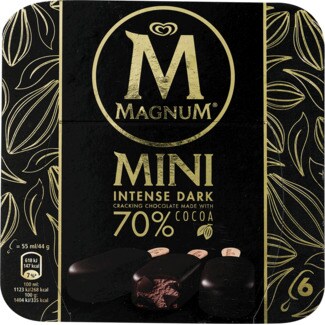 Magnum Mini Gelado de Chocolate Preto Intenso Pack 6 embalagem 55 ml