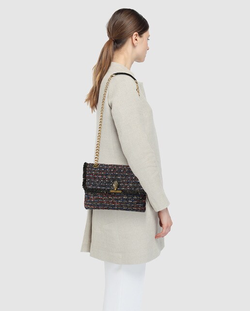 Bandolera de mujer Kurt Geiger Kensington de tweed multicolor y flecos