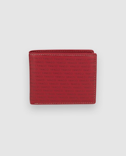 Cartera de mujer Yancci de piel vacuna en rojo con estampado