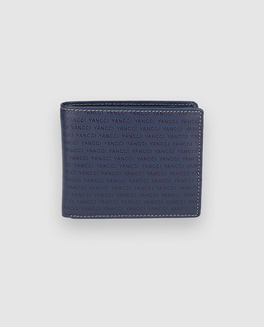 Cartera de mujer Yancci de piel vacuna en azul con estampado