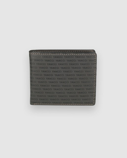 Cartera de mujer Yancci de piel vacuna en gris con estampado