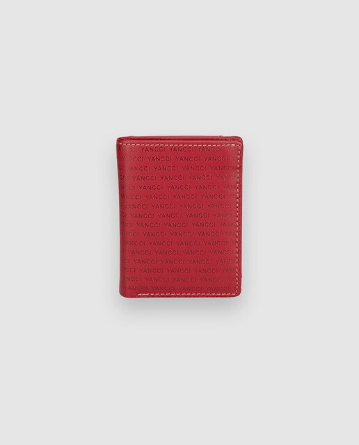 Cartera pequeña vertical de mujer Yancci de piel vacuna en rojo con estampado