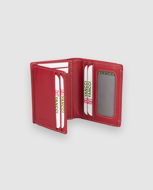 Cartera pequeña vertical de mujer Yancci de piel vacuna en rojo con estampado