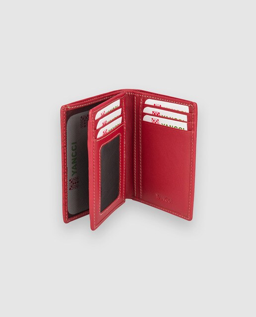 Cartera grande vertical de mujer Yancci de piel vacuna en rojo con estampado