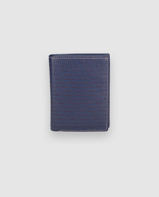 Cartera grande vertical de mujer Yancci de piel vacuna en azul con estampado