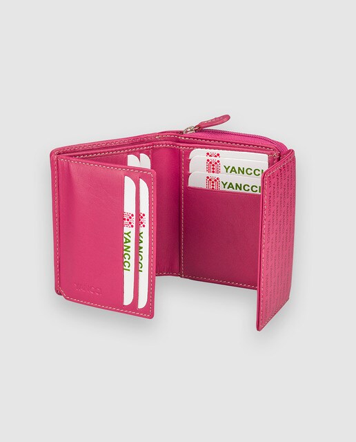 Cartera pequeña de mujer Yancci de piel vacuna en fucsia