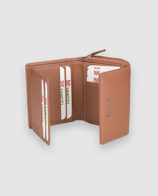Cartera mini de mujer Yancci de piel vacuna en marrón
