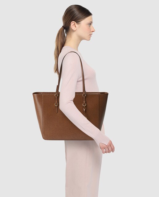 Tote Lauren Ralph Lauren de piel en marrón con cremallera