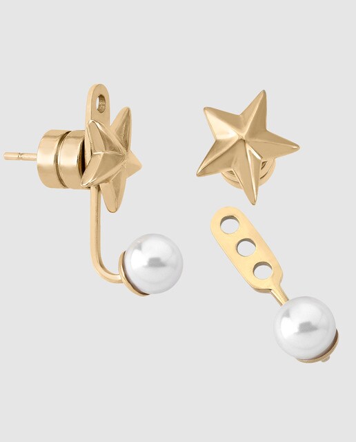 Pendientes Majorica Rock Star de acero con perla
